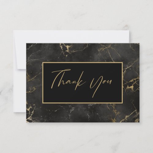 Black marble agate gold border thank you card