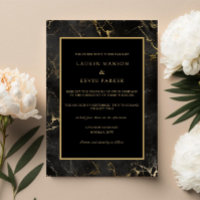 Black marble agate gold border wedding