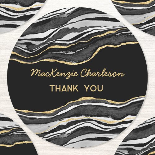 Black Marble Agate Gold Geode Thank You Business Classic Round Sticker