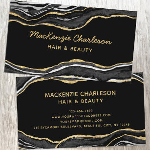 Black Marble Agate Gold Glitter Business Card