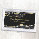 Black Marble Agate Gold Glitter Business Card Case<br><div class="desc">Elegant black agate marble design with faux gold glitter. Ideal for hair and makeup artists,  beauty and nail salons and much more.  Change the details to customize.</div>