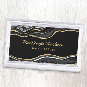 Black Marble Agate Gold Glitter Business Card Case