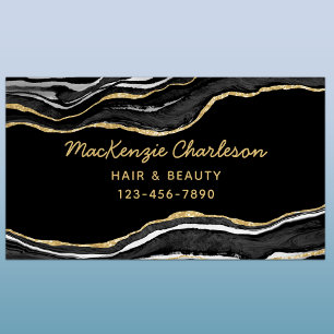 Black Marble Agate Gold Glitter Business Card Magnet