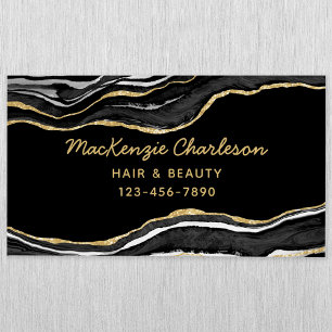 Black Marble Agate Gold Glitter Business Card Magnet
