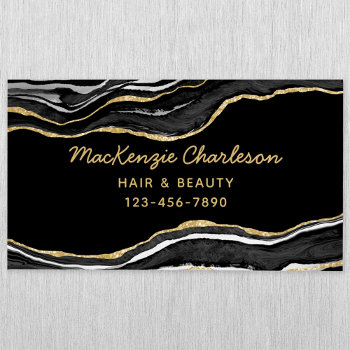Black Marble Agate Gold Glitter Business Card Magnet by Squirrell at Zazzle