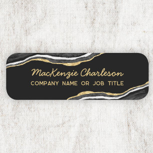 Black Marble Agate Gold Glitter Business Name Tag