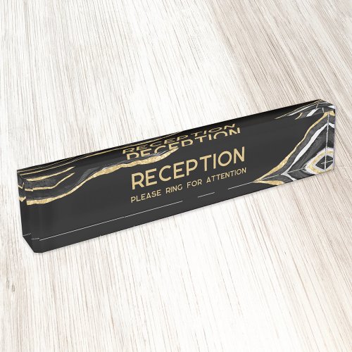 Black Marble Agate Gold Glitter Business Reception Desk Name Plate