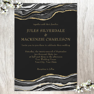 Black Marble Agate Gold Glitter Elegant Wedding Invitation