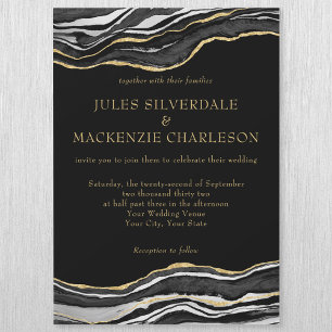 Black Marble Agate Gold Glitter Elegant Wedding Magnetic Invitation