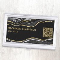 Black Marble Agate Gold Glitter Geode QR Code