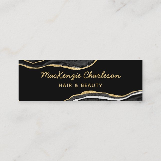 Black Marble Agate Gold Glitter Mini Business Card (Front)