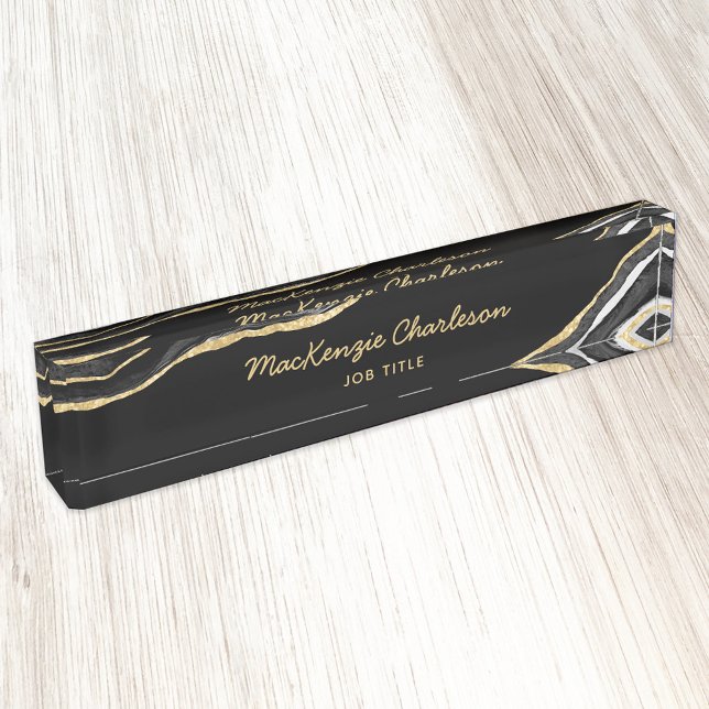 Black Marble Agate Gold Glitter Professional Desk Name Plate (Creator Uploaded)