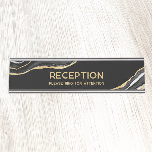 Black Marble Agate Gold Glitter Reception Desk Name Plate