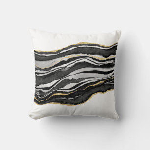 Black Marble Agate Gold Glitter Throw Pillow