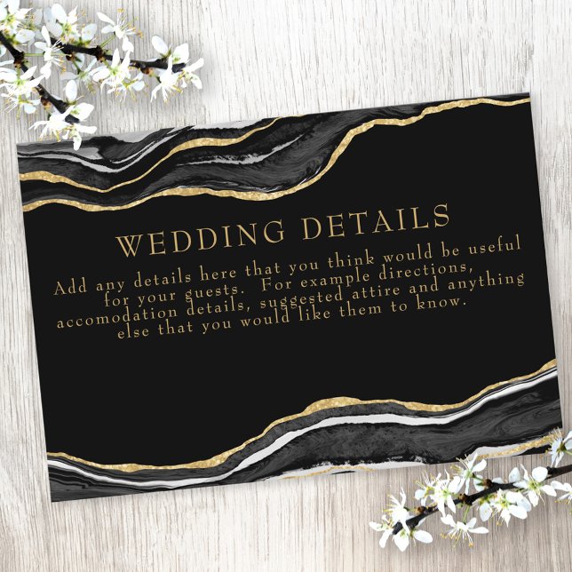 Black Marble Agate Gold Glitter Wedding Details Enclosure Card (Creator Uploaded)