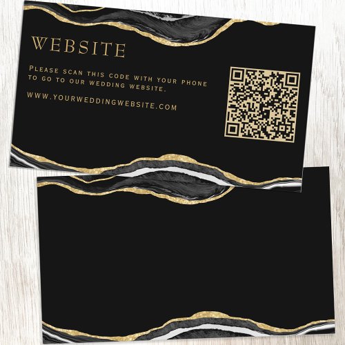 Black Marble Agate Gold Glitter Wedding Website QR Enclosure Card