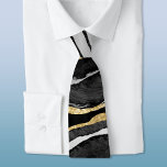 Black Marble Agate Gold Neck Tie<br><div class="desc">Black watercolor agate marble design with faux gold  detail.</div>