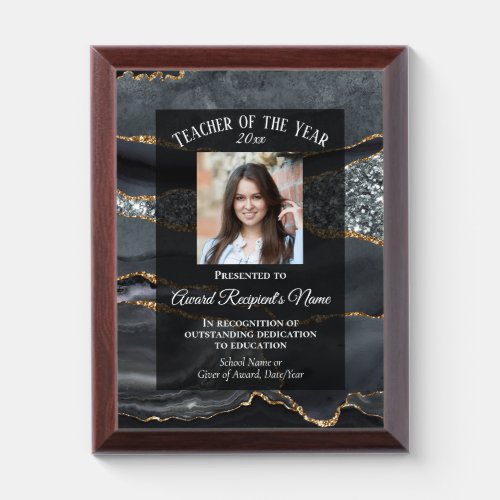 Black Marble Agate Teacher of the Year Photo Award Plaque