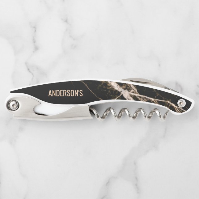Black Marble And Beige Grain Waiter's Corkscrew (Front)