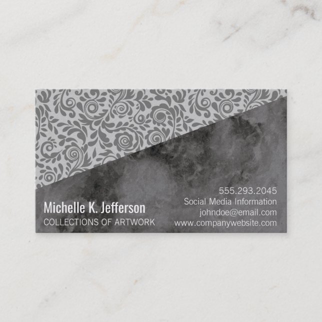 Black Marble and Elegant Lace Color Block Business Card (Front)