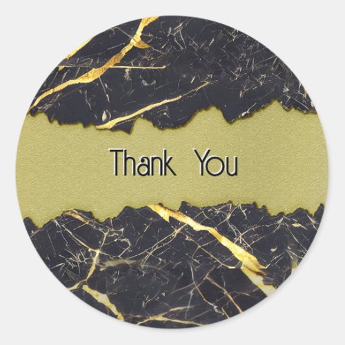 Black Marble and Faux Gold Thank You Classic Round Sticker