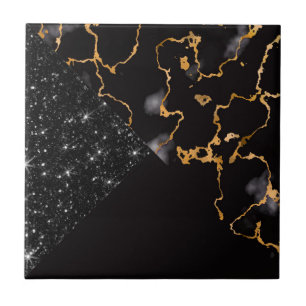 Black Marble and Glitter Ceramic Tile