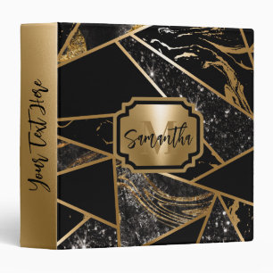 Black Marble and Glitter Geometric Mosaic 3 Ring Binder