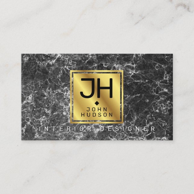 Black Marble and Gold Modern Monogram BC Business Business Card (Front)