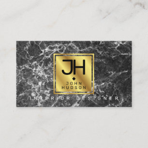 Black Marble and Gold Modern Monogram Business Car Card