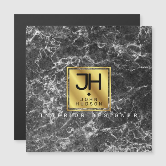 Black Marble and Gold Modern Monogram Magnetic Car (Front/Back)