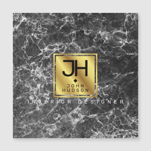 Black Marble and Gold Modern Monogram Magnetic Car (Front)