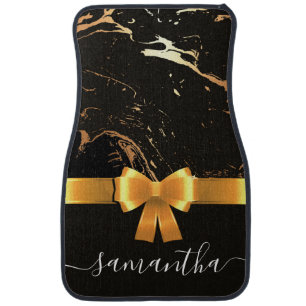 Black Marble and Ribbon Car Floor Mat