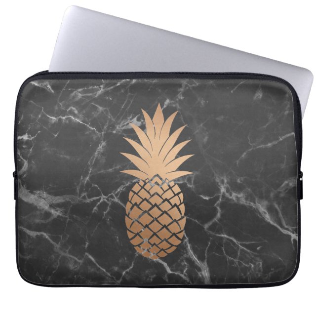 Black Marble and Rose Gold Pineapple Laptop sleeve (Front)