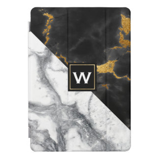 Black Marble and White Marble Monogrammed iPad Pro Cover