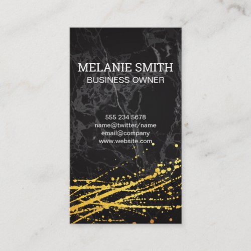 Black Marble  Artistic Gold Spatter Business Card