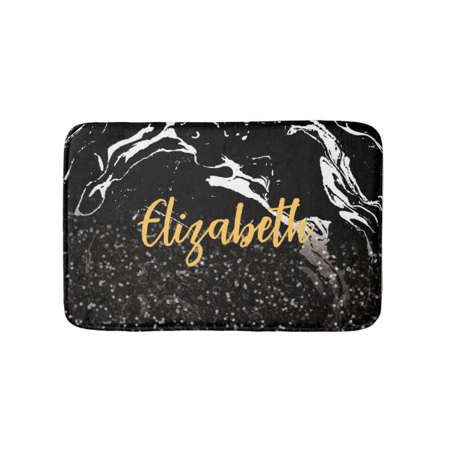 Black Marble/Black Glitter Bath Mat (Front)