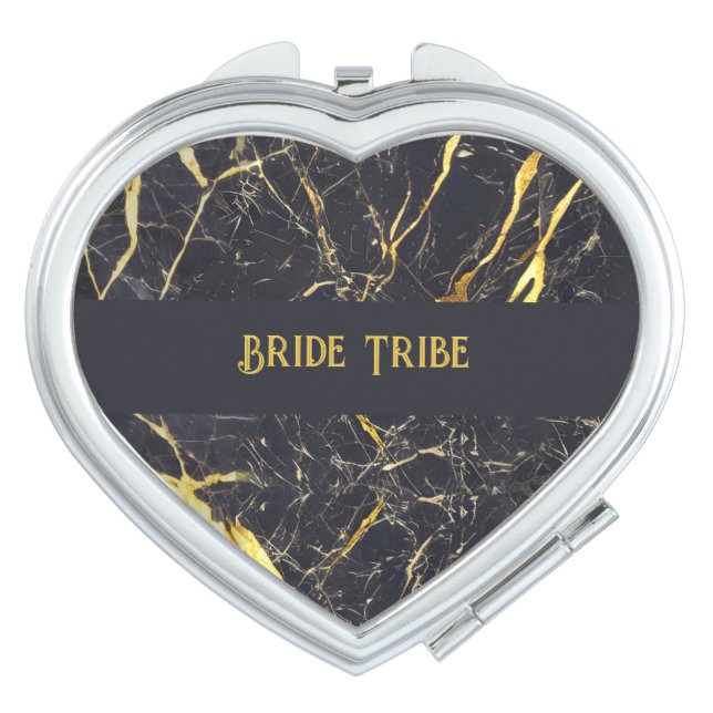 Black Marble Bridesmaid Gift Wedding Party Gift Compact Mirror (Front)