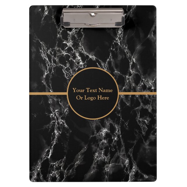 Black Marble Business Clipboard with Custom Text (Front)