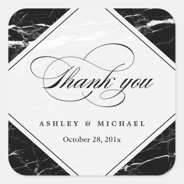 Black Marble Classy Typography Script Thank You Square Sticker