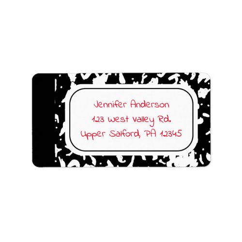 Black Marble Composition Notebook Return Address Label