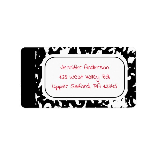 Black Marble Composition Notebook Return Address Label (Front)