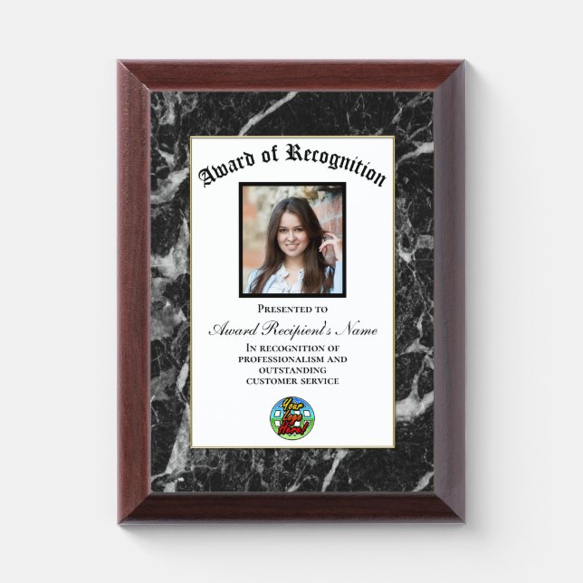 Black Marble Custom Logo Photo Award Plaque (Vertical)