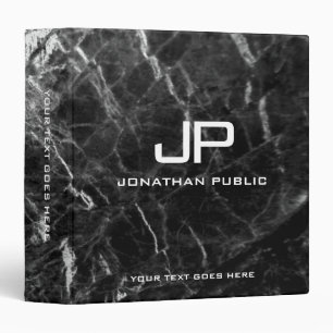 Black Marble Customize Monogram Initial Elegant 3 Ring Binder