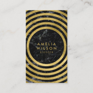 Black Marble Faux Gold Round Lines Social Media Business Card
