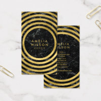 Black Marble Faux Gold Round Lines Social Media Business Card