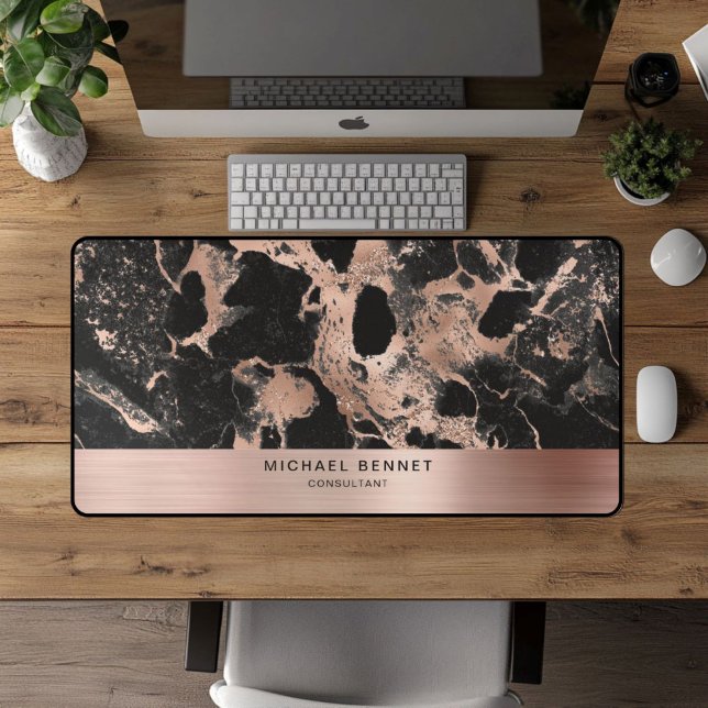 Black Marble Faux Rose Gold Metallic Business Desk Mat (Black Marble Faux Rose Gold Metallic Business Desk Mat)