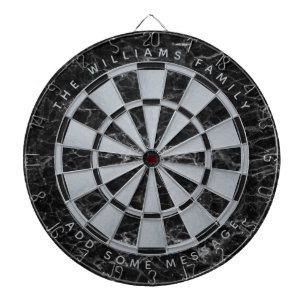 Black Marble Faux Silver Foil Family Name Classic  Dart Board