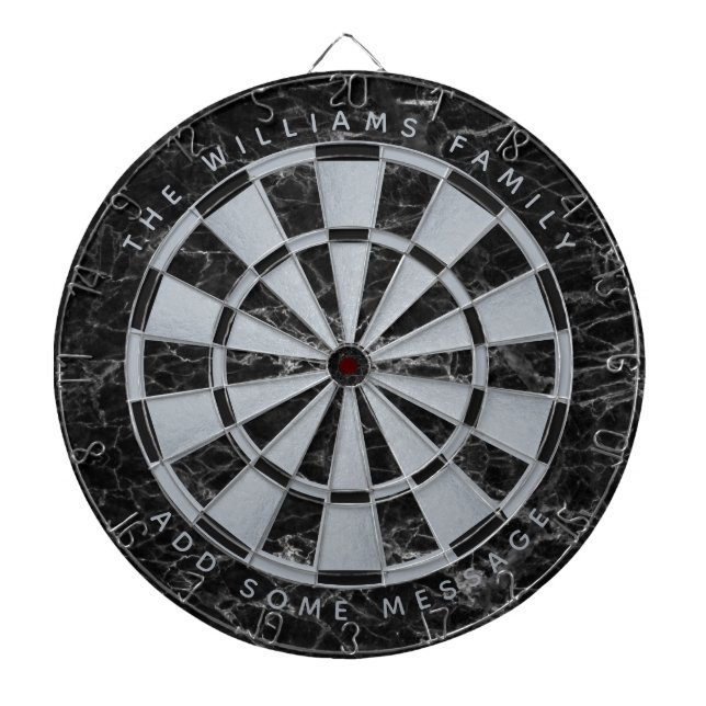 Black Marble Faux Silver Foil Family Name Classic  Dart Board (Front)