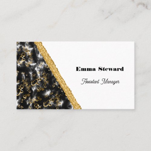 Black Marble Glam Gold  Glitter Business Card