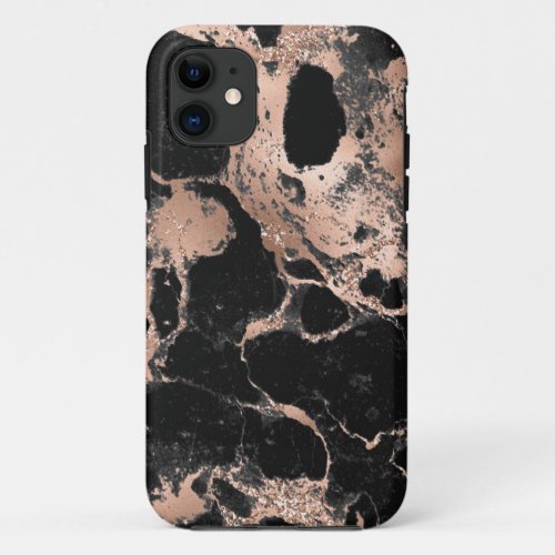 Black marble glitter rose gold iPhone 11 case